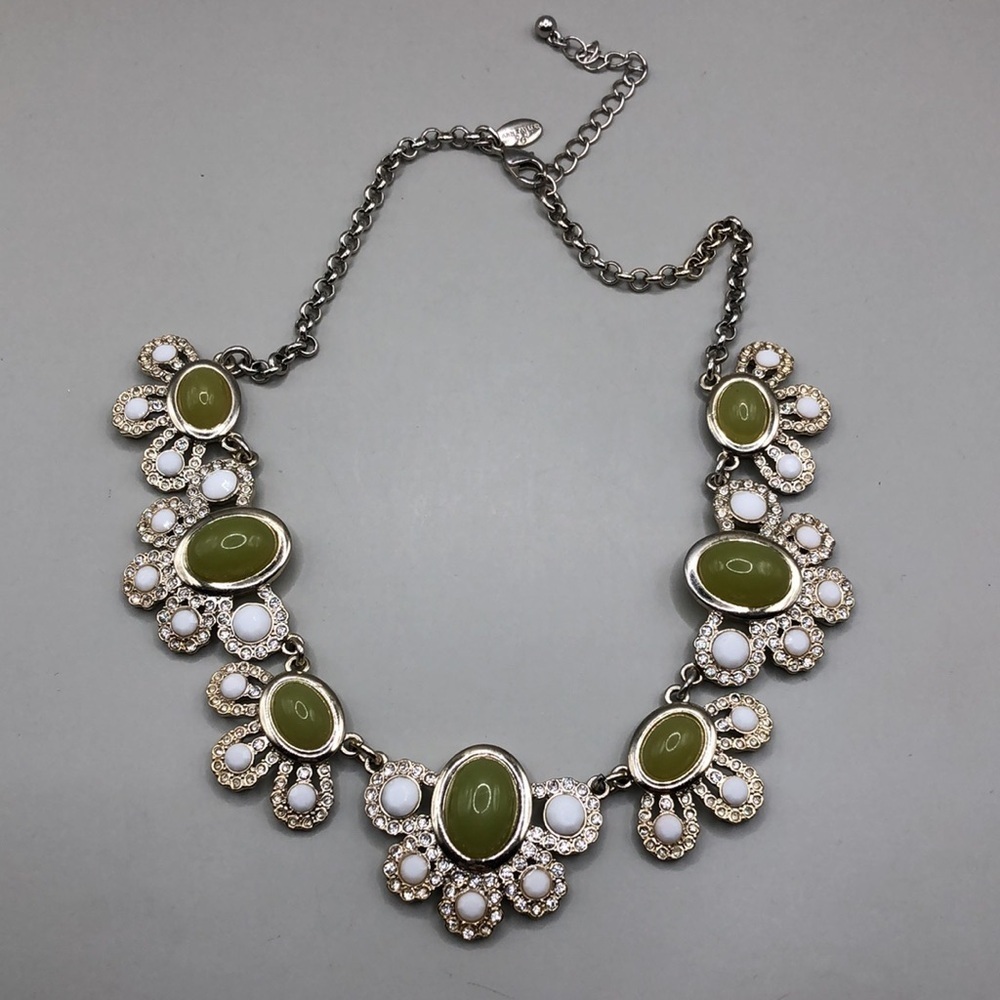 Ann Taylor bejeweled flower dressy costume glam statement necklace.